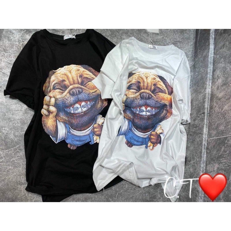 Áo Phông Nữ In Hình Chó Bull Cực Chất Áo Form Rộng Chất Cotton Cực Mát