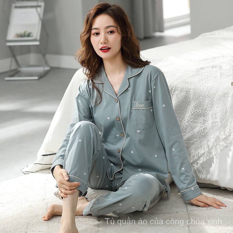 Bộ đồ ngủ tay dài 100% cotton form rộng thời trang thu đông cho nữ | BigBuy360 - bigbuy360.vn