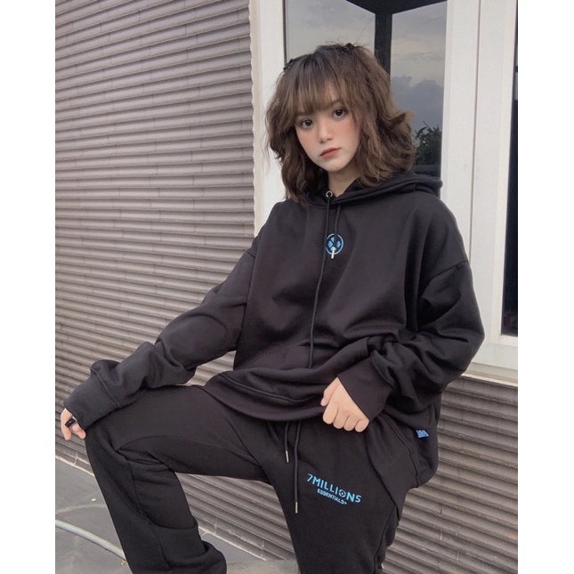 Áo Hoodie 7millions Essentials Plus - Màu Đen - Tặng Kèm Box - Unisex Nam Nữ - Form oversize