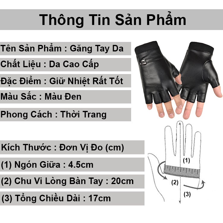 Găng tay nam hở ngón thời trang mùa đông cao cấp ZOZO găng tay da chống lạnh giữ ấm phong cách thể thao trẻ trung