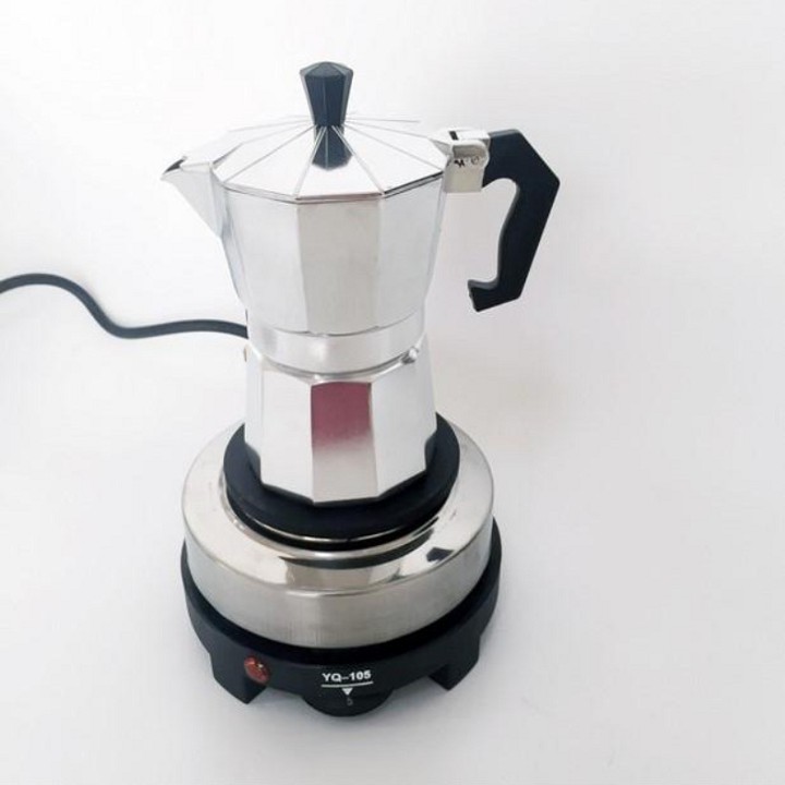 Bộ Ấm Pha Cafe, Combo Ấm Cafe Moka Pot Moka 300ml ( 6 Cup ) Và Bếp Điện Mini 500W Đun Các Loại Ấm