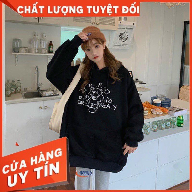 Áo hoodie unisex nam nữ in hình Gấu Cute chất nỉ dày, áo form rộng tay dài dáng rộng - K104