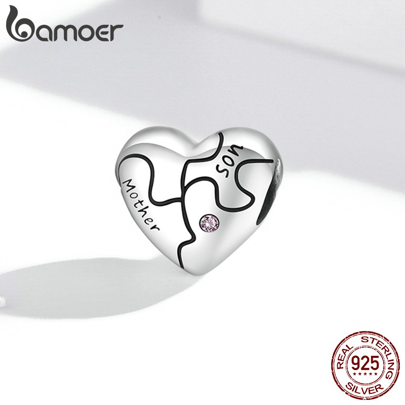 Mặt trang sức Bamoer Scc1976 bạc 925 hình trái tim mảnh ghép chuyên dụng làm vòng tay DIY thanh lịch