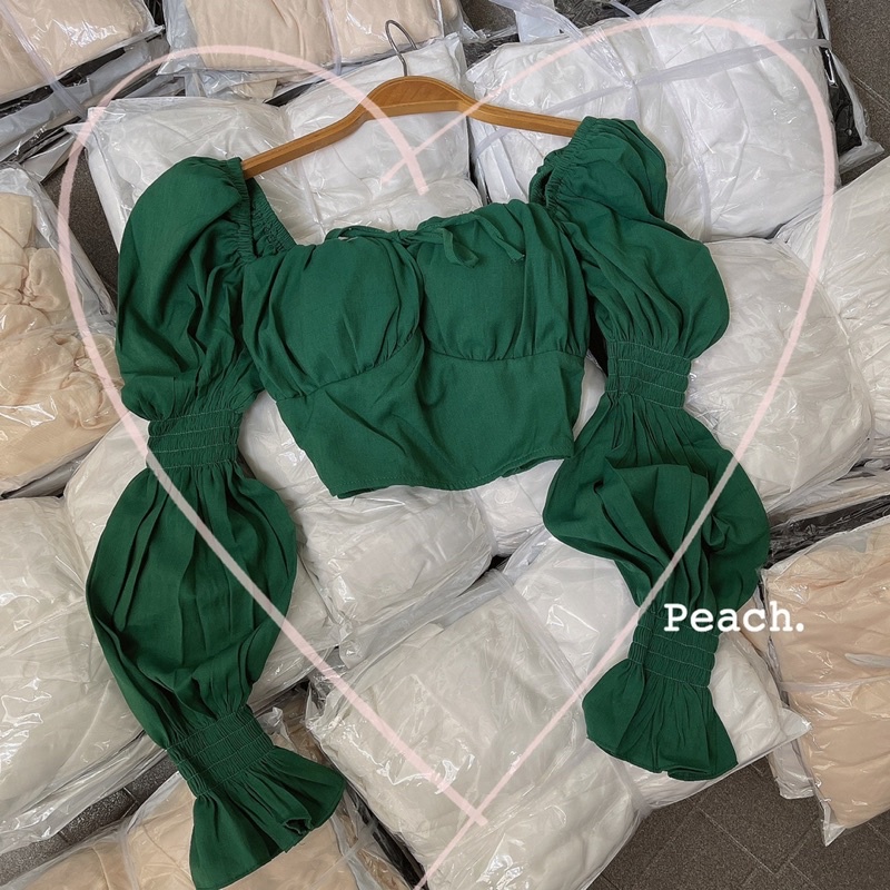 Áo xanh lá croptop cup ngực tay khúc
