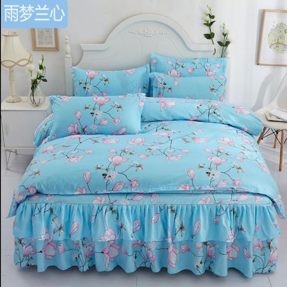 【Trang tính】Váy ngủ phong cách Hàn Quốc, khăn trải giường và chăn phủ giường chà nhám ba mảnh thân t