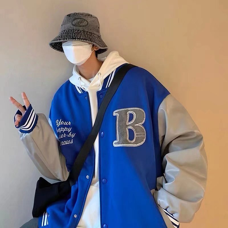 Áo Khoác Bóng Chày Dáng Rộng Dài Tay Hàng Nút Đơn Trẻ Trung Nam Tính