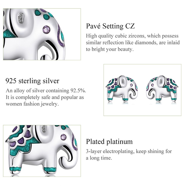 Đôi bông tai BAMOER BSE585 bằng bạc 925 hình con voi thời trang cho nữ