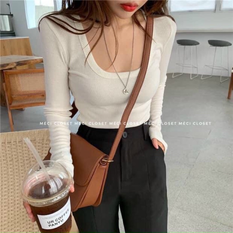 Áo dài tay cổ U chất cotton chuẩn l1