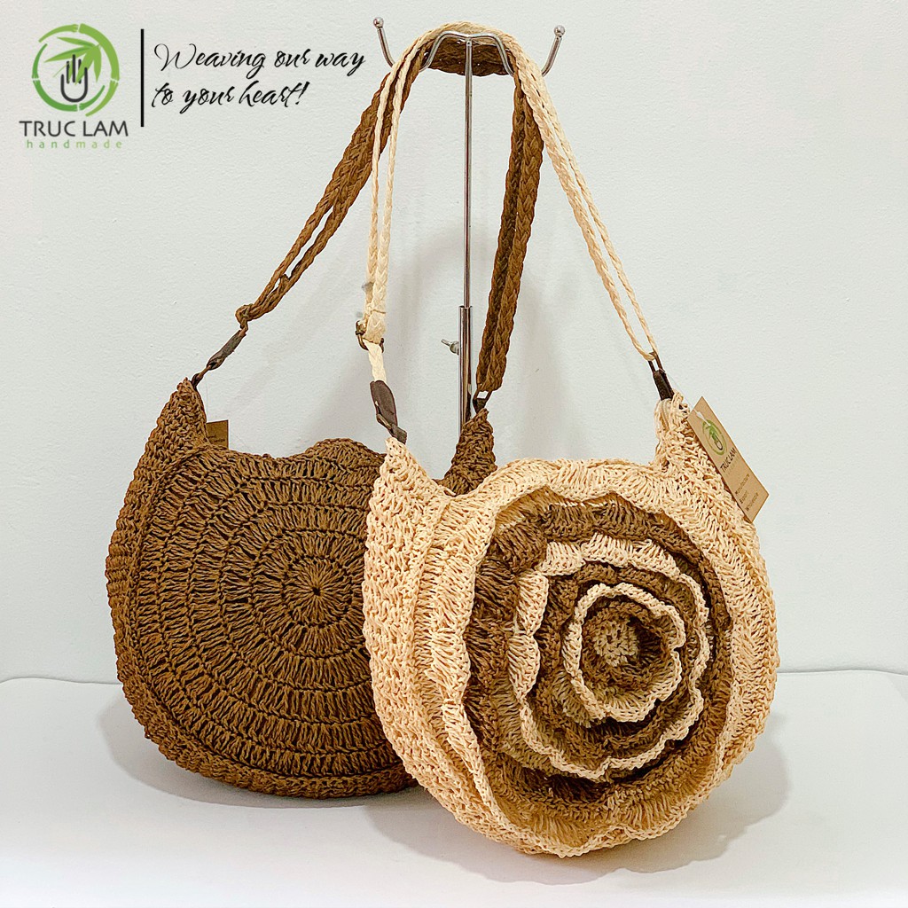 Túi Cói Đeo Chéo Thời Trang Nữ Bện Thủ Công Nghệ Thuật Hình Bông Hoa Nhiều Lớp – Trúc Lâm Handmade
