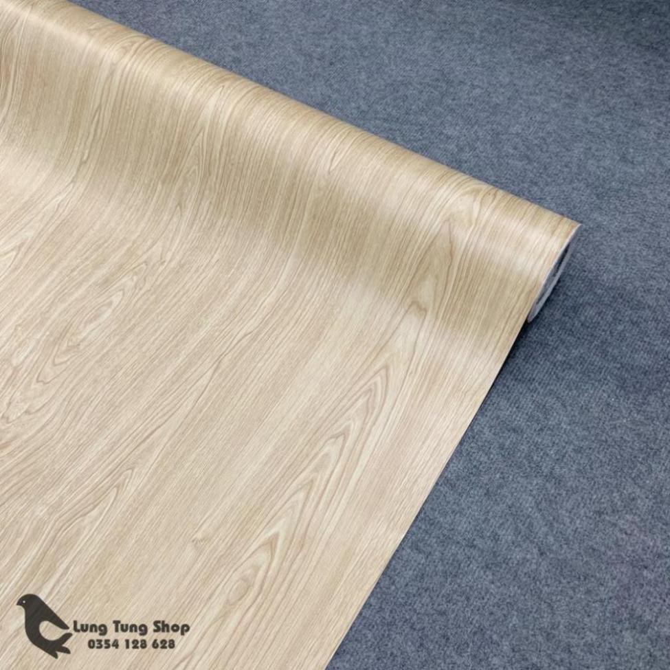 Decal vân gỗ màu kem - giấy dán tường bàn tủ có sẵn keo