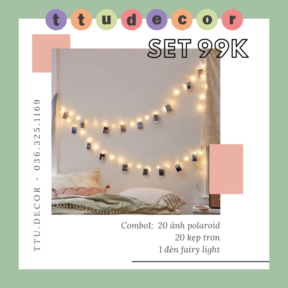 COMBO 20 ảnh + 20 kẹp gỗ + 1 đèn fairy light