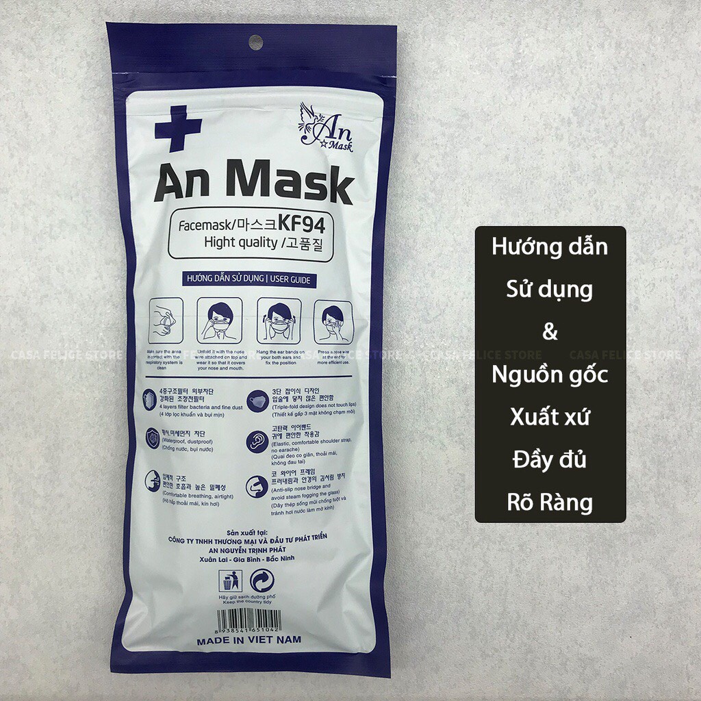 [Túi 10 Chiếc] Khẩu trang 4 Lớp KF94 AN MASK Chống Bụi Mịn Và Kháng Khuẩn Hàng Cao Cấp Sản Xuất Theo Tiêu Chuẩn Hàn Quốc