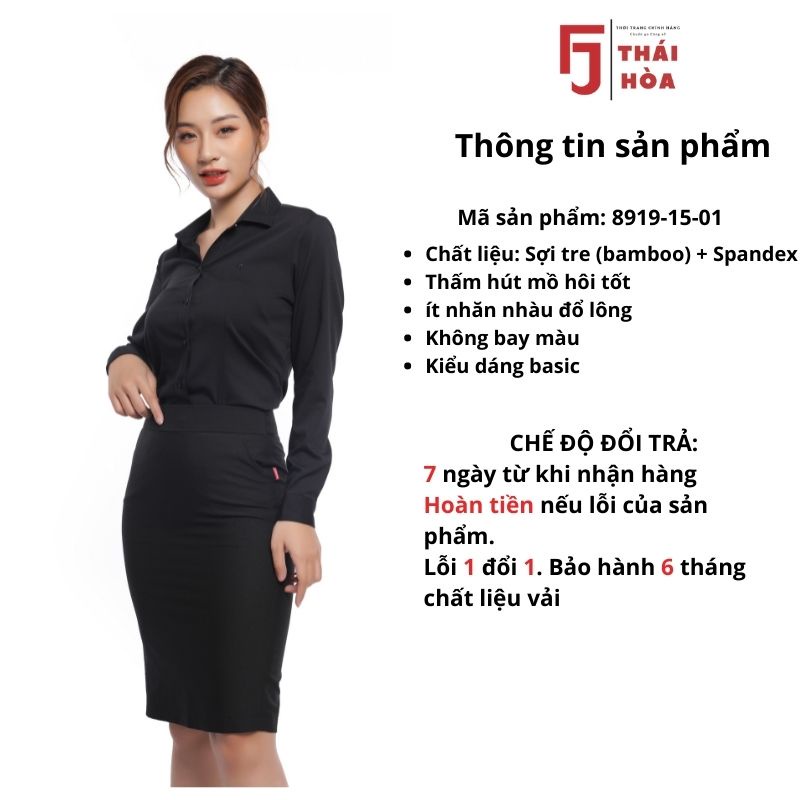 Áo sơ mi nữ đen tay dài kiểu công sở đẹp cao cấp vải sợi tre Thái Hoà 8919-15-01