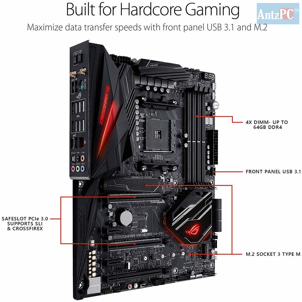 Bo mạch chủ ASUS ROG Crosshair VII Hero  AMD Ryzen 2 AM4 X470 DDR4 M.2 USB 3.1 Gen 2 ATX - Hàng Like new fullbox