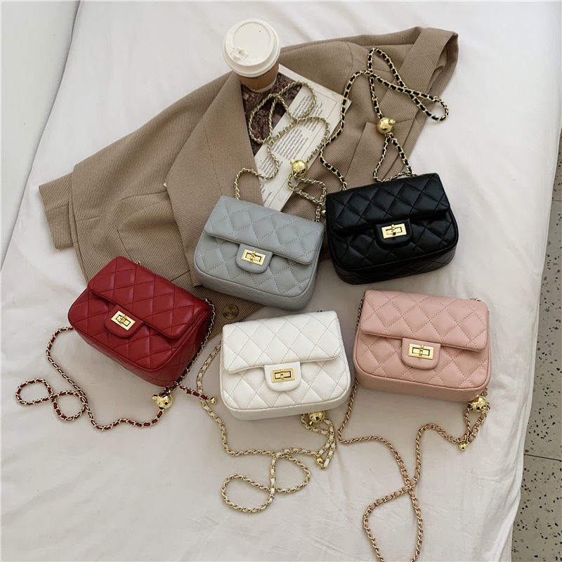 XIAOXIANGFENG Golden Ball Bag 2021 New Fashion Small Ck Women's Bag All-Match Rhombus Chain Bag Fashion Shoulder Bag