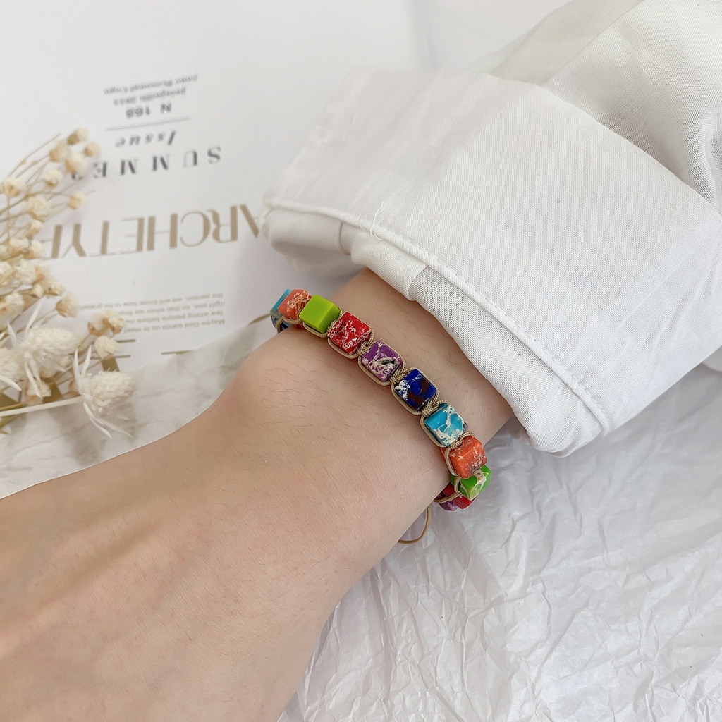 Vòng đeo tay RINHOO FRIENDSHIP hạt đá nhiều màu thời trang cho nữ