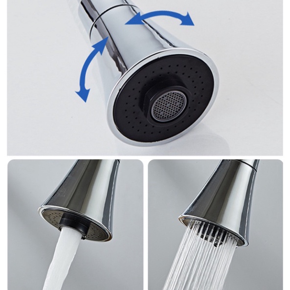 [ Hàng Mới Về ] Vòi rửa chén bát nóng lạnh inox 304 màu bạc cao cấp loại cần mềm cổ bi xoay 360 độ, đầu vòi hình nón 2 c