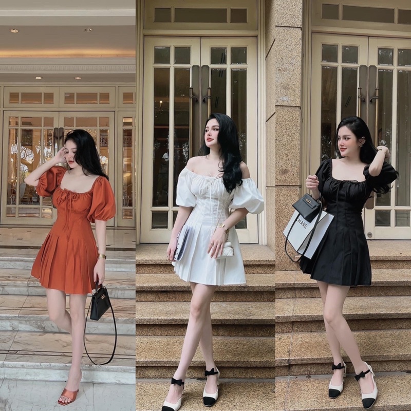 [126] Váy Xếp Ly Eo Tay Phồng 3 Màu Siêu Xinh Có Ảnh Thật Kèm Video | BigBuy360 - bigbuy360.vn