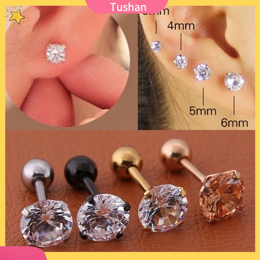 Bông tai đinh tán bằng thép titan đính zirconia cho unisex