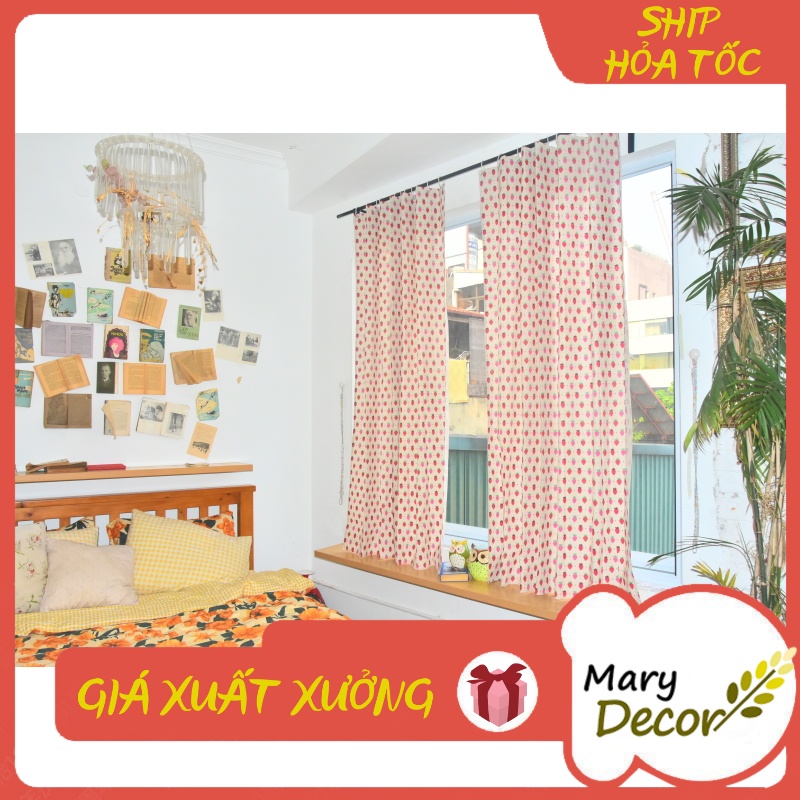 Rèm vải canvas dán tường treo thanh trang trí cửa sổ phòng ngủ rèm giường ký túc xá Dâu tây R-H03