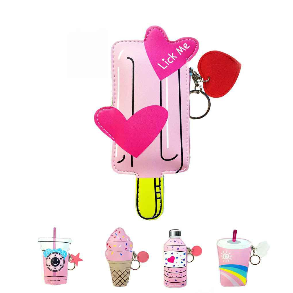 Cartoon Women Coin Purses And Handbags Cute Icecream Bottle Leather Pouch Small Bag