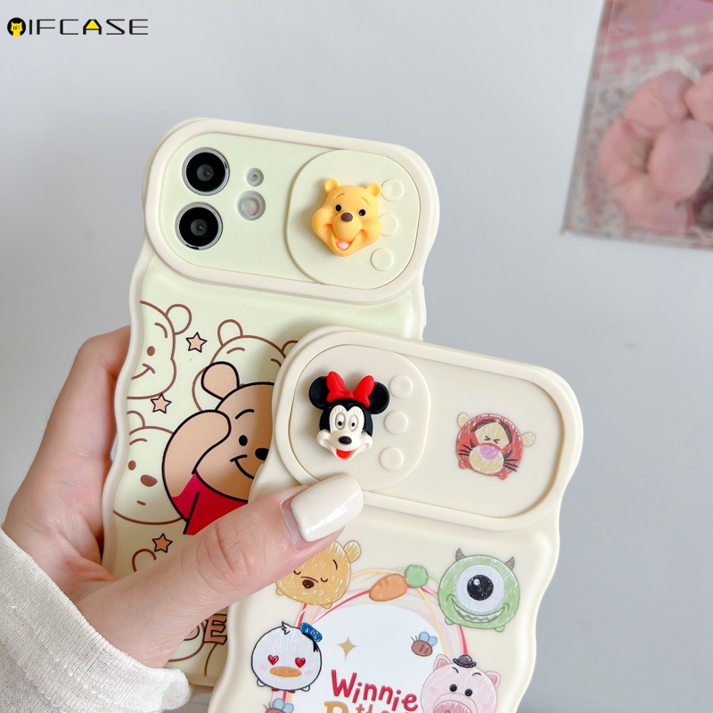 Ốp Điện Thoại Mềm Họa Tiết Gấu Pooh / Chuột Mickey Minnie Có Nắp Trượt Bảo Vệ Camera Cho iPhone 13 12 11 Pro Max XS Max XR X
