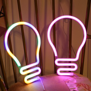 Đèn Led Neon trang trí hình bóng đèn sáng tạo dùng pin hoặc USB -Thích hợp decor phòng học, quán cafe, phòng ngủ