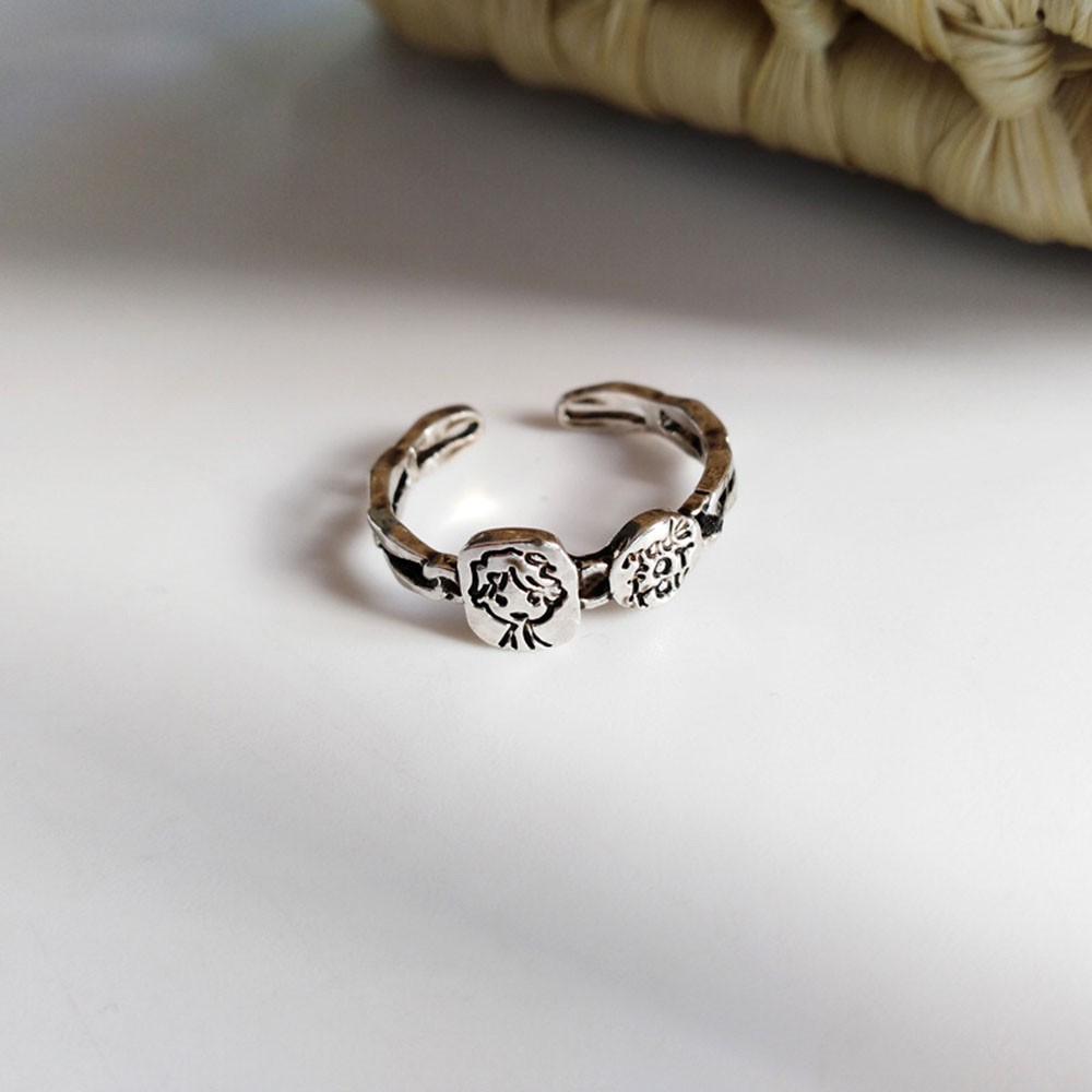 Nhẫn đeo tay kim loại khắc chữ thời trang Hàn Quốc trẻ trung cho nữ