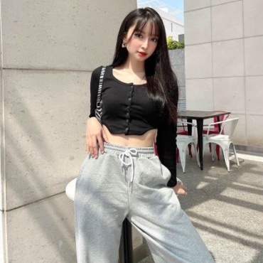 Happy-store ❤️ Áo croptop tay dài nút bấm khoét eo, áo crt ôm body khoe eo co giãn tốt