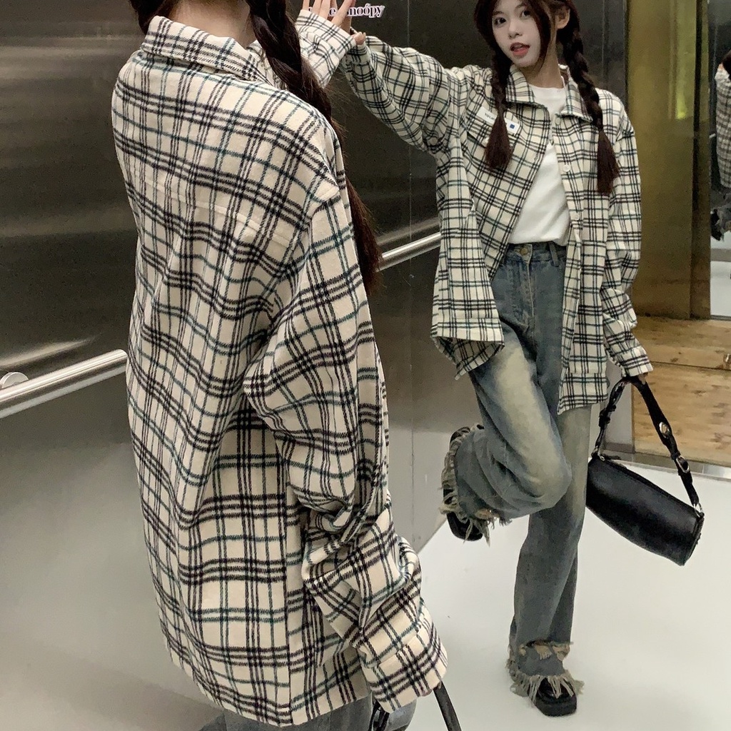 Áo sơ mi nữ SUXI dài tay họa tiết caro thời trang