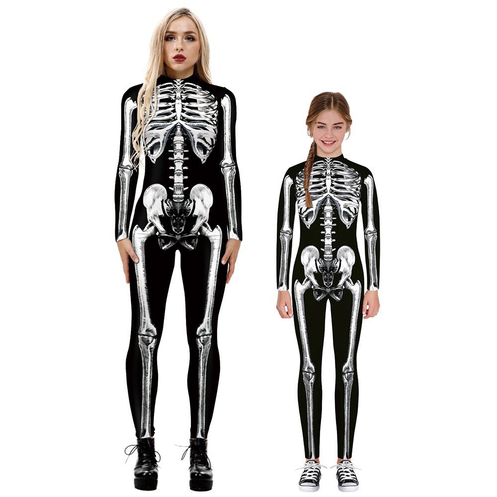 Halloween funny Skeleton Print Cos Parent-child Elastic Long-Sleeved Bodysuit Jumpsuit