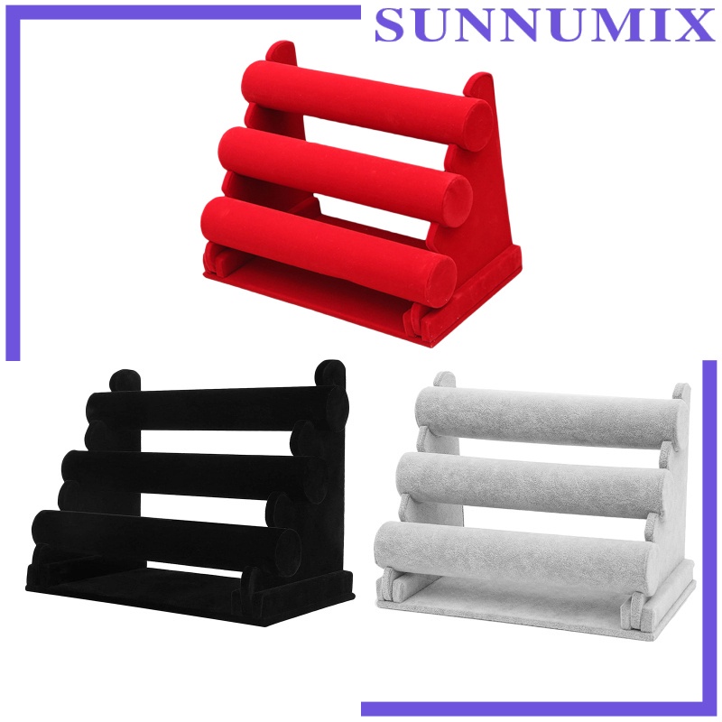 Sunnimix] Giá Đỡ Ba Tầng Bằng Nhung Trưng Bày Trang Sức Vòng Tay / Dây Buộc
