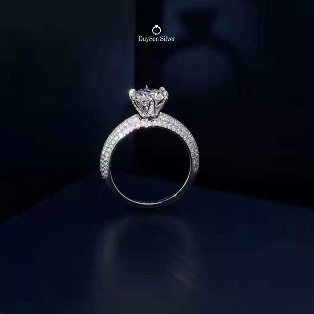 Nhẫn bạc Ý 925 nữ mạ vàng trắng ổ cao đính đá cao cấp đẹp sang trọng DUYSON SILVER - Co