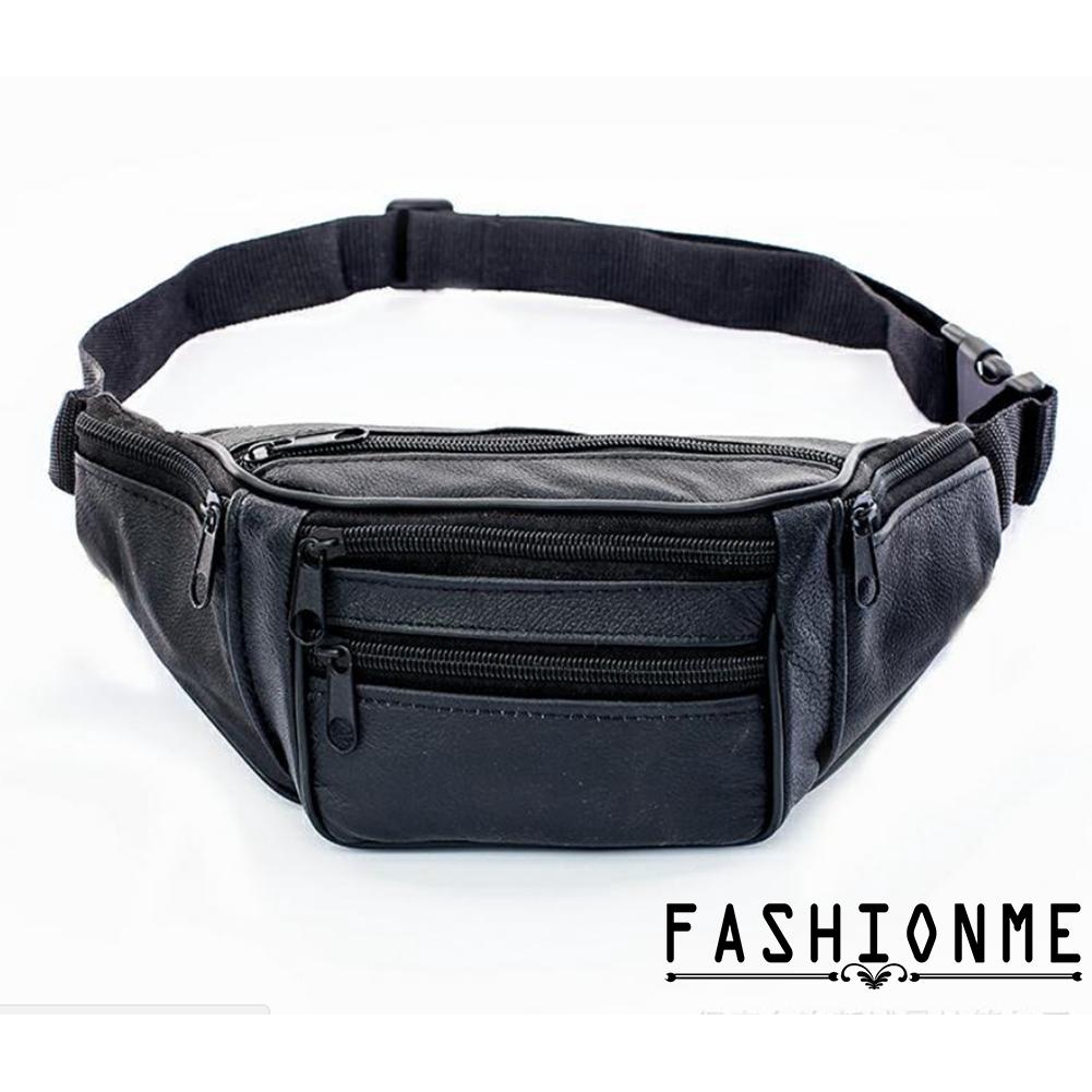 ღ𝓂ℰNEW Black Leather Fanny Pack- Mens Waist Belt Bag -Womens Purse Hip Pouch Travel