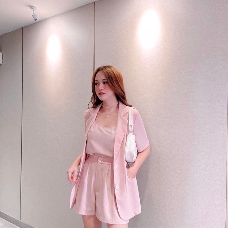 MH SÉT BỘ VEST MÀU HỒNG CÚC TRẮNG CHO NỮ