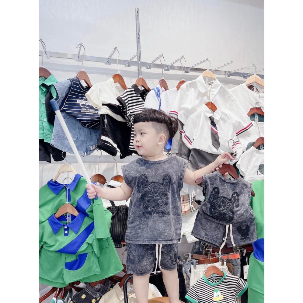 Bộ quần áo ba lỗ bé trai, Bộ sát nách chó giặt mốc cho bé