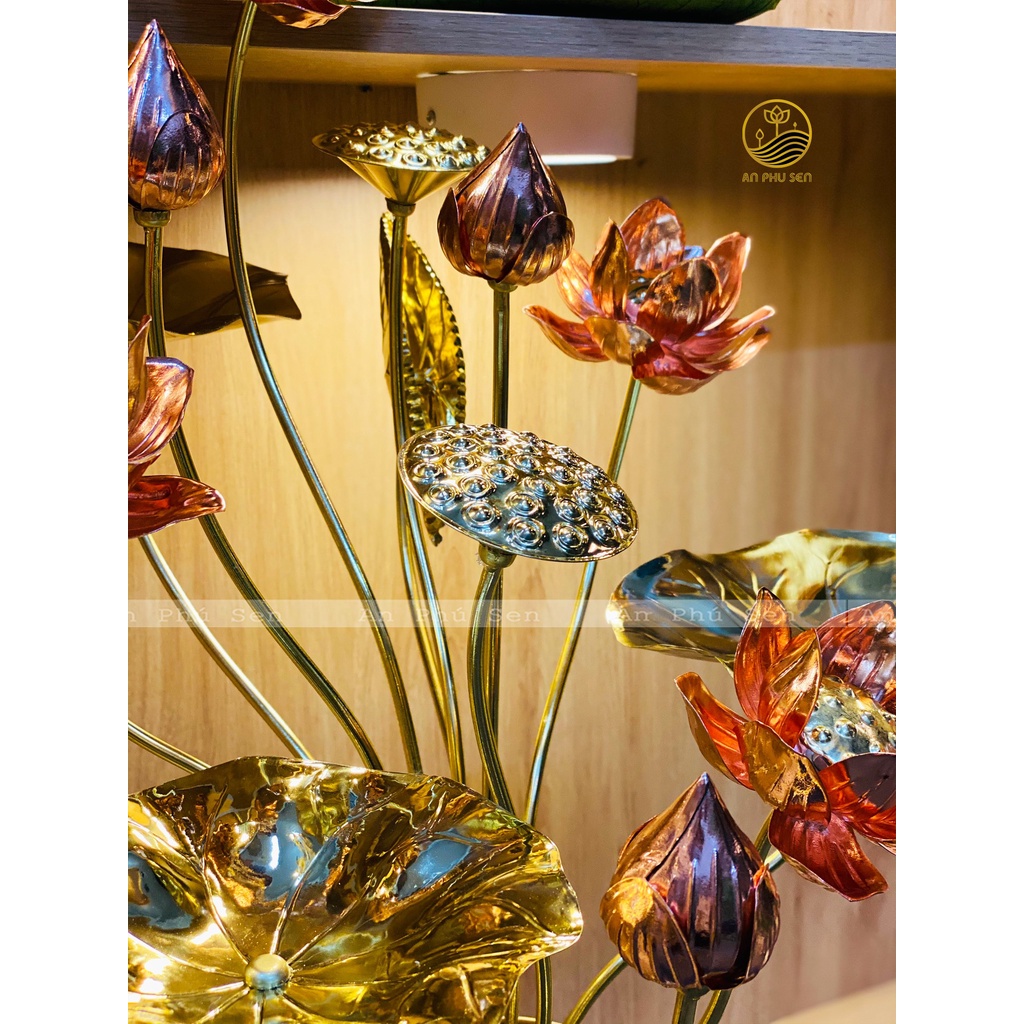BÓ HOA SEN ĐỒNG TRANG TRÍ BAN THỜ CHẤT LIỆU ĐỒNG VÀNG SIÊU DÀY DẶN