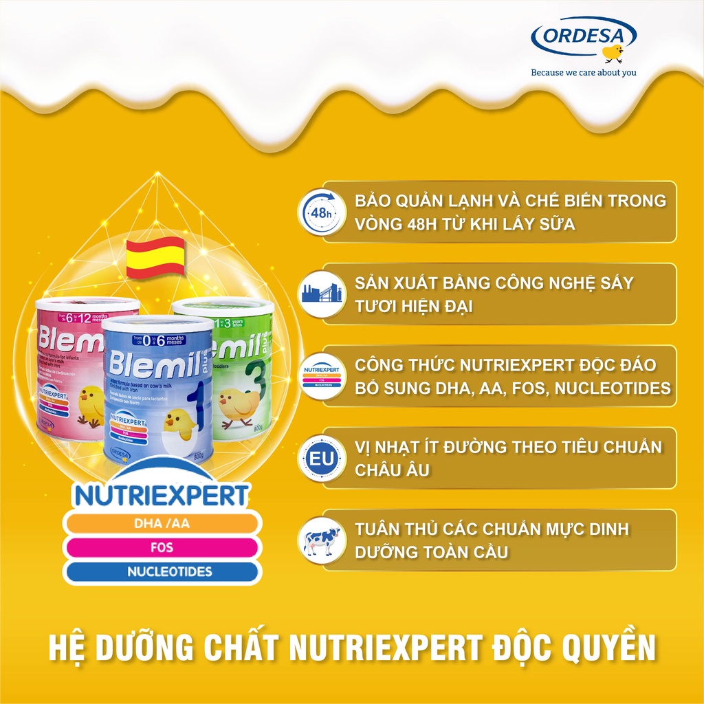 Sữa bột sinh học Blemil Plus 1 nhập khẩu Tây Ban Nha cho trẻ sơ sinh 800g