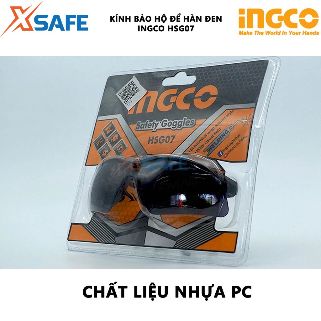 Kính hàn bảo hộ INGCO HSG07 Kính bảo hộ an toàn chất liệu PC, màu tối, bảo vệ mắt tránh mặt trời, tia sáng hàn