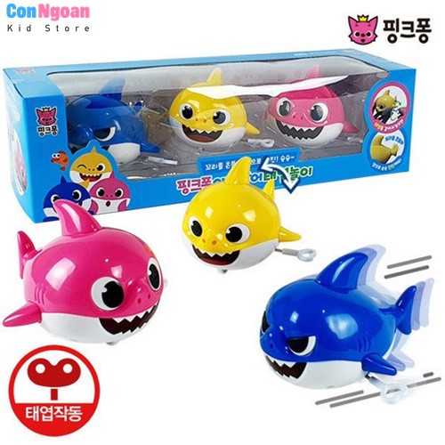Bộ đồ chơi 3 cá mập Baby Shark di chuyển lên dây cót chính hãng Pinkfong Hàn Quốc