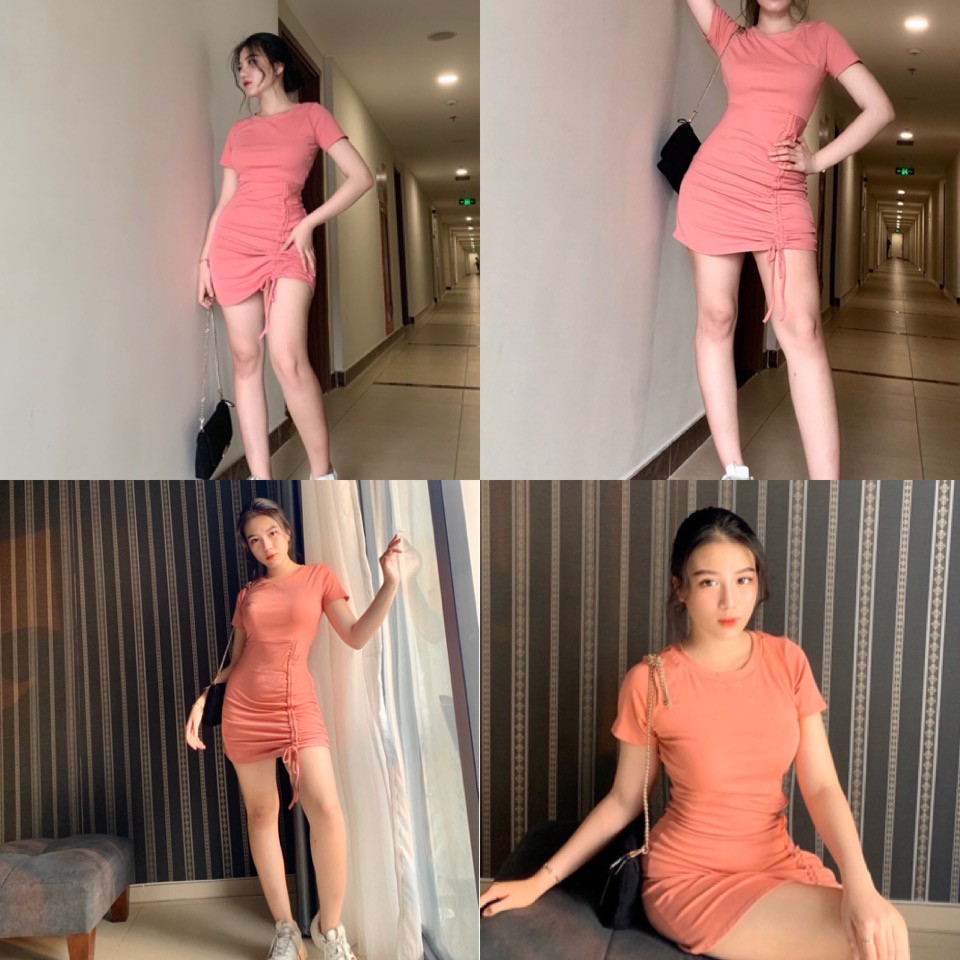 Đầm sọc kẻ ngang Rome Dress thiết kế body chun rút dây chất vải thun gân co giãn - váy ôm body | BigBuy360 - bigbuy360.vn