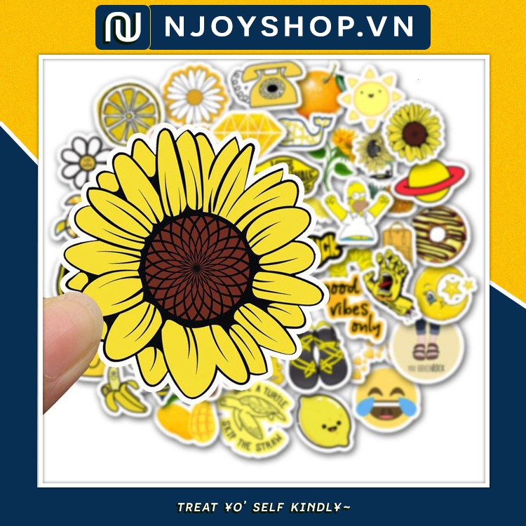 SET 50 MIẾNG STICKER MÀU VÀNG YELLOW G-DRAGON CHỐNG NƯỚC DÁN NÓN BẢO HIỂM, LAPTOP, VALI, TỦ, BÀN HỌC, XE MÁY