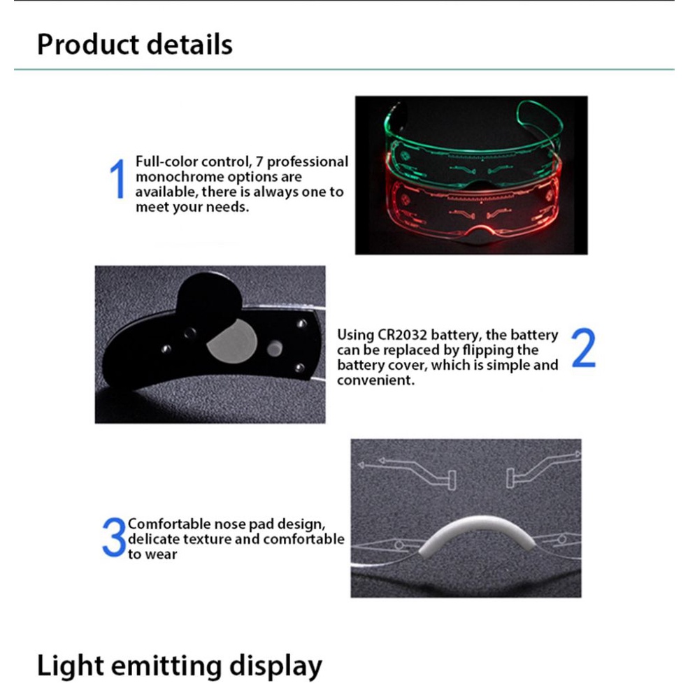 Kính đeo mắt có đèn LED nhấp nháy thời trang 2019