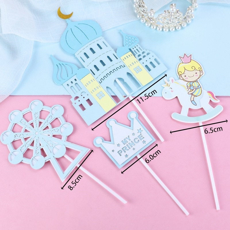 Combo 2 set cắm giấy lâu đài trang trí bánh