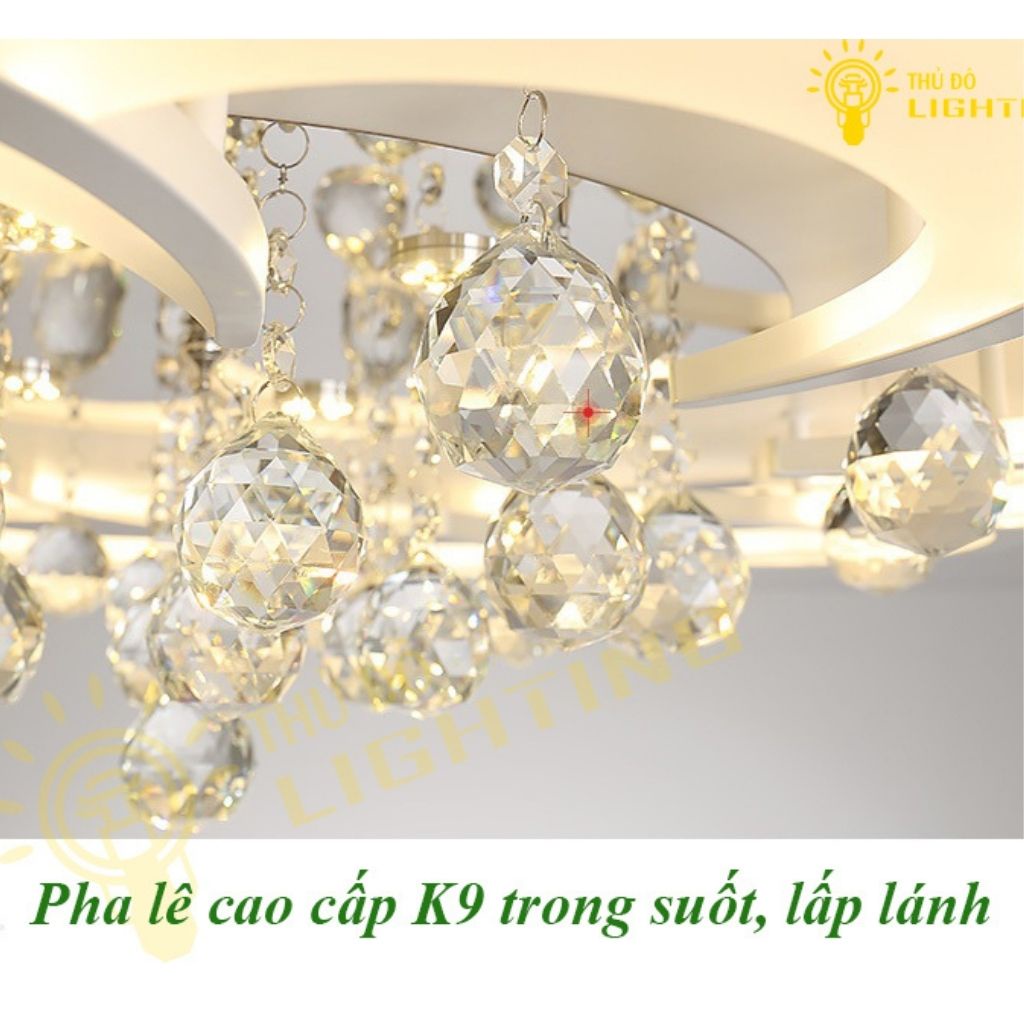 Đèn Ốp Trần Phòng Khách Lưu Ly Thảo THỦ ĐÔ LIGHTING Thiết Kế 2 Tầng Cánh Hoa So Le Kèm Viên Thả Pha Lê 2045-8+8