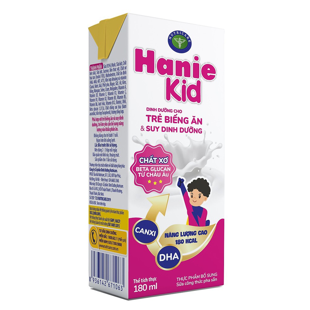 Lốc Sữa Pha Sẵn Hanie Kid 180ml (180ml x 4 hộp)