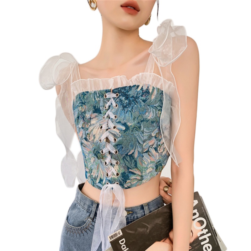 Áo Ngực Crop Top Hai Dây Vải Tuyn Che Phủ Toàn Diện Chống Trượt Dành Cho Bạn Nữ