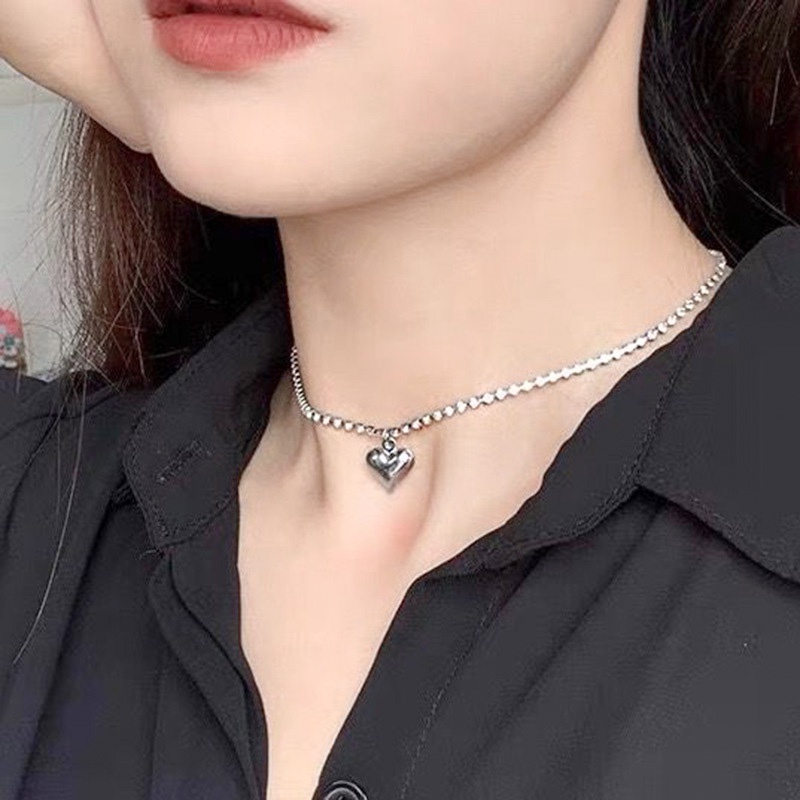 Vòng cổ choker MANYUE dáng ngắn mặt trái tim đính đá nhân tạo lấp lánh phong cách Hàn Quốc thời trang