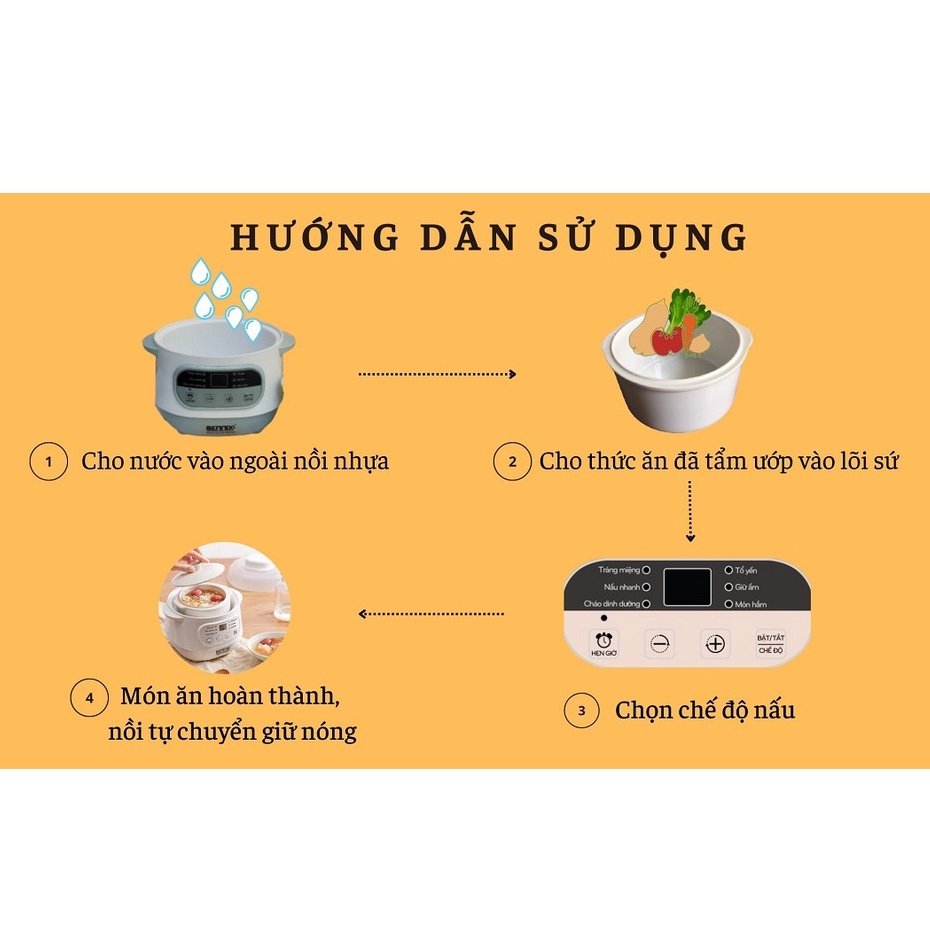 Nồi Nấu Chậm, Nồi Chưng Yến Cách Thủy Bennix BN100A ( Dung Tích 1L)