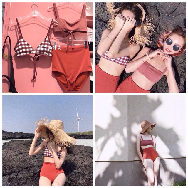 Bikini 3 mảnh Hàn Quốc caro cam BBC180008M1